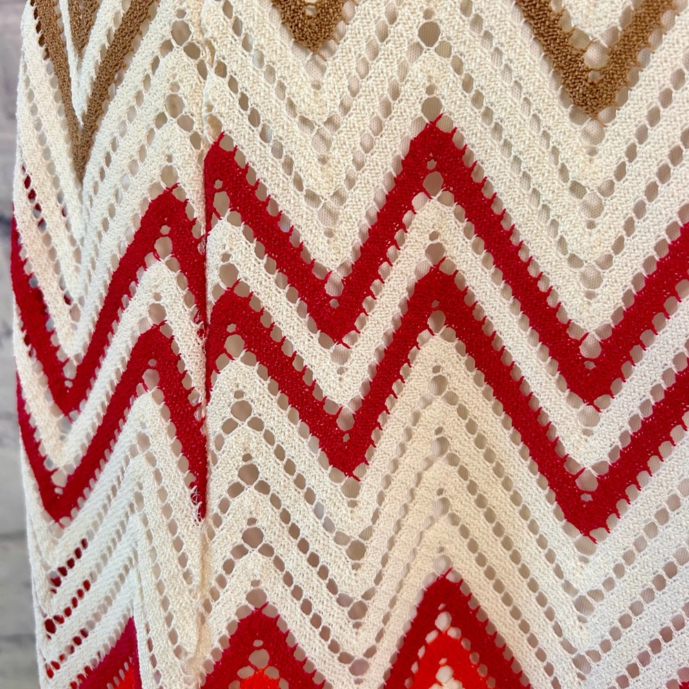 Sharagano Crochet Midi Dress Chevron Red Cream Italy Coastal Travel Vacay Boho - Picture 7 of 15